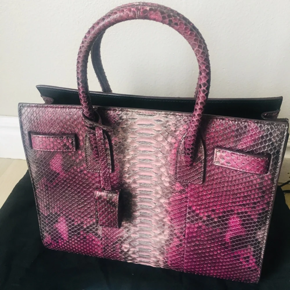 New Authentic SAINT LAURENT Baby Sac de Jour' Genuine Tote  Python Purple - Picture 4 of 9